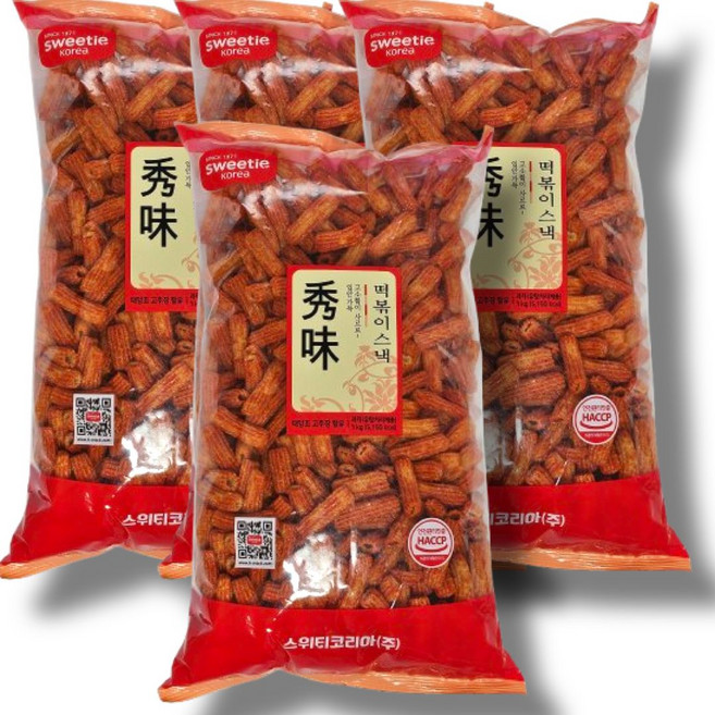 스위티코리아 매콤 떡볶이스낵 1kg 4개 업소용 대용량 박스 과자 안주