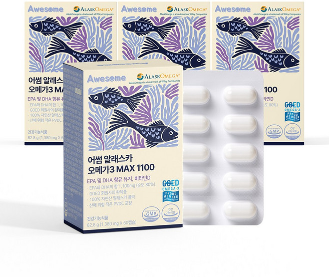 어썸 알래스카 오메가3 MAX 1100, 4박스, 60회분