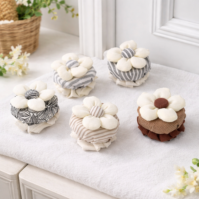 아이레노 원형 플라워 손잡이커버 2개입 부드러운 패브릭 소재 정전기 방지, 브라운 줄무늬 2p