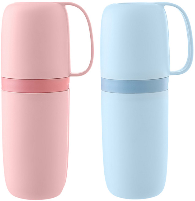 로앤제이 양치컵 칫솔통 여행용 휴대용 칫솔 치약 보관통 케이스, 핑크1+블루1, 1개