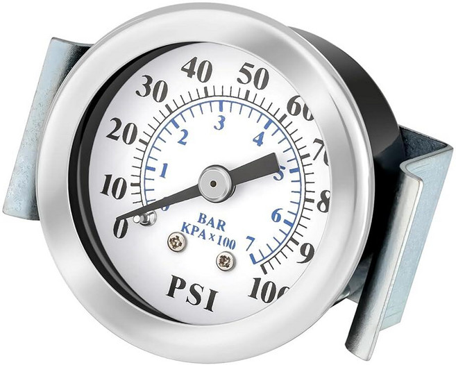 MEASUREMAN 0-100psi 센터 백 마운트 드라이 불가능 저압 게이지 패널 마운트 U-클램프 포함 크롬 케이스 황동 내부 3.8cm1-1/2인치 다이얼 사이즈, MEASUREMAN 0-100psi 센터 백 마운트 드, 1개