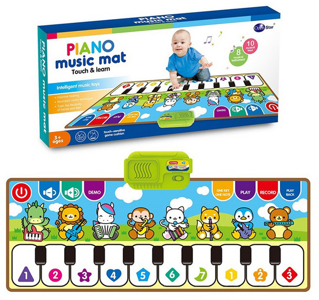Ozen Star 鋼琴音樂墊 兒童觸摸式音樂玩具, 卡通動物110*36CM, 1個