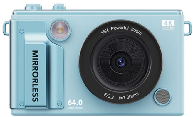 K28 數位相機 6400萬畫素 16X光學變焦 4K錄影 翻轉螢幕, 1個, 海鹽藍