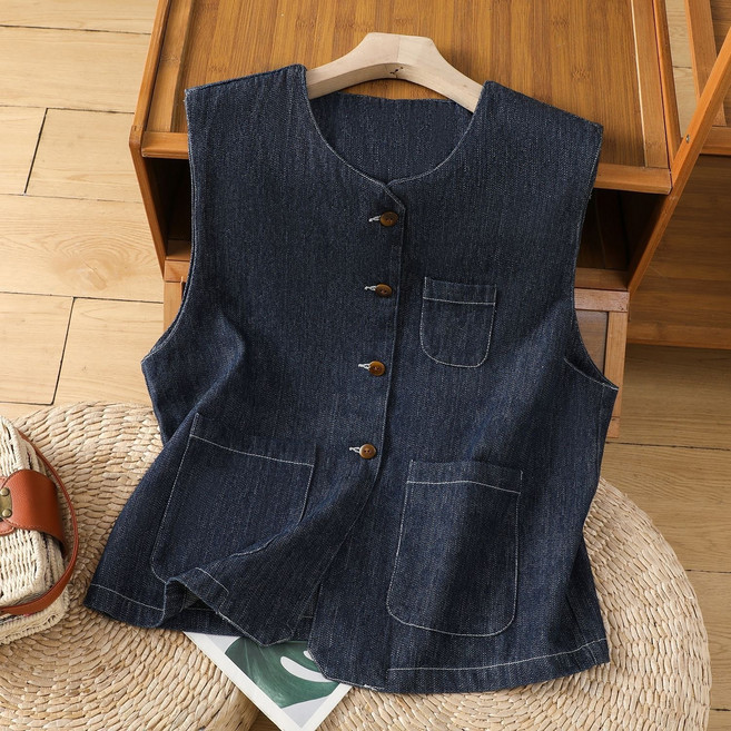 쩐쿠 여성 캐주얼 민소매 데님 자켓 KA062