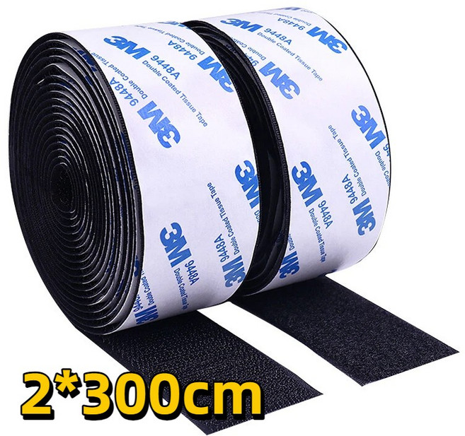 Equator 3M 초강력 벨크로테이프 찍찍이테이프, 1개, 300cm × 2cm × 블랙