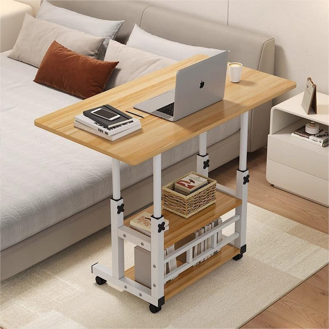 사이드 테이블 리프트 테이블 다용도 책상도르래 독서 책상, 2단 원목색