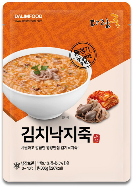 다림죽 김치낙지죽, 5개, 500g 대표 이미지 - 후덕죽 추천
