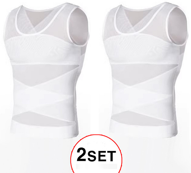 라온피플 남성 가슴 뱃살 보정 런닝 보정나시 2매 (화이트 블랙)