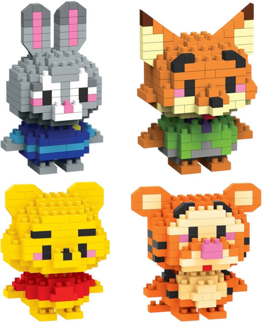 이오이 귀여운 캐릭터 블럭 애니멀 세트 붉은여우+허니베어+경찰토끼+타이거, 1세트