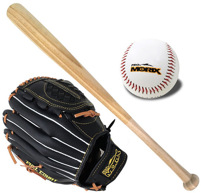 프로모릭스 올라운드 블랙브라운 야구 펑고세트 ( 야구글러브+나무배트+야구공) 어린이용 성인용, 세트선택, 나무배트33+풀카운트(좌)11.5+공, 1개