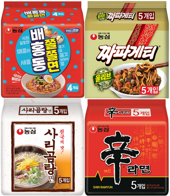 농심 라면멀티팩 세트 (짜파게티 + 배홍동쫄쫄면 + 사리곰탕 + 신라면)