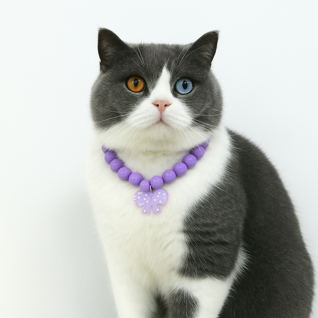 [라루나] 반려동물 강아지 고양이 데일리 산책 목걸이, 1개, 리본보라