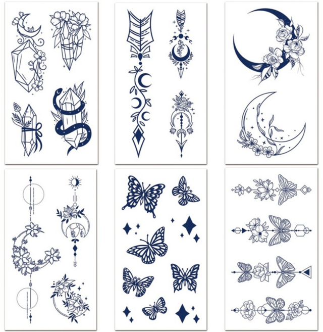 MIRWAY 셀프 반영구 타투스티커 헤나 문신스티커 6종세트, 1개, MWC-A 6종세트