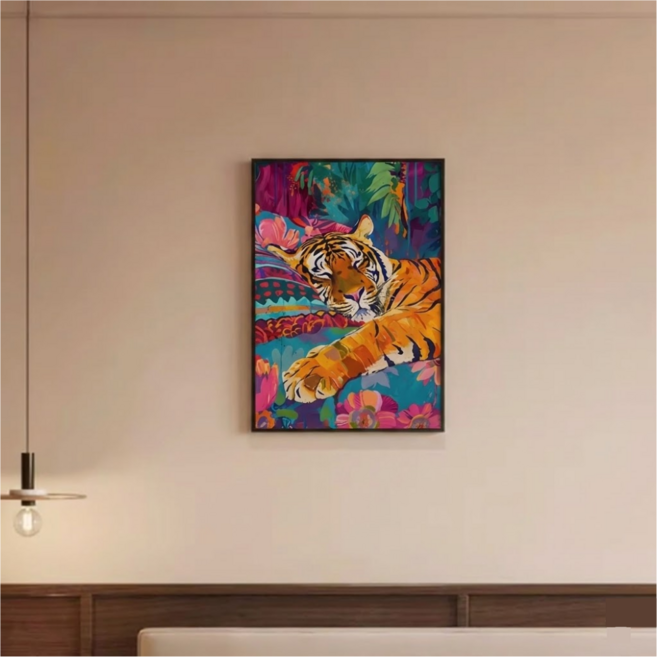 호연 호랑이 그림 풍수 액자 거실 안방 인테리어 백호 호작도 캔버스 민화 크로비스, 블랙