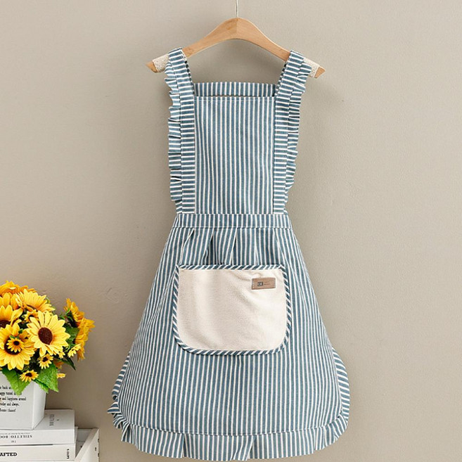 생활방수 앞치마 카페 어린이집 스트라이프 앞치마, 블루, 1개