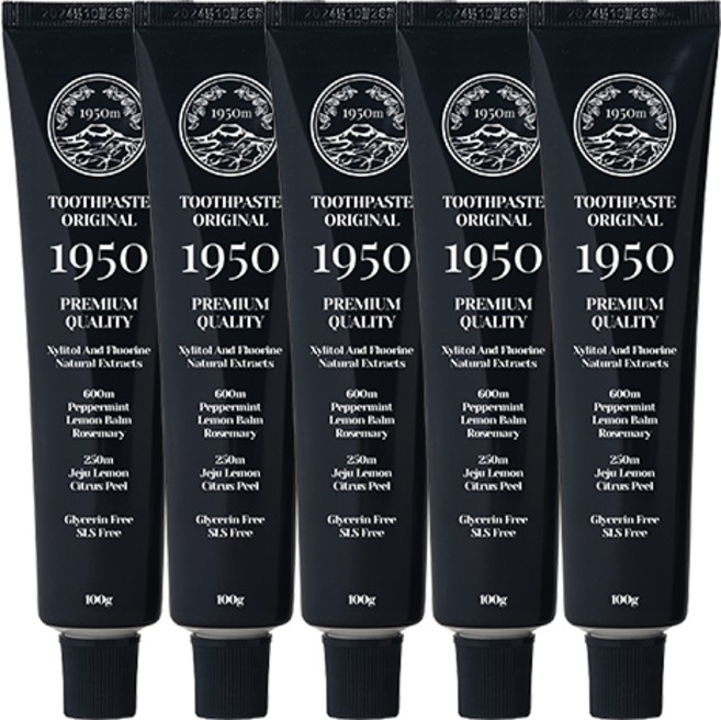 1950 시트러스 블랙 입냄새 구취 제거 고불소 치약, 5개, 100g