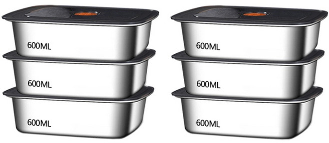 엠토이 스테인리스 냉장고용 밀폐 보관 용기, 600ml, 6개