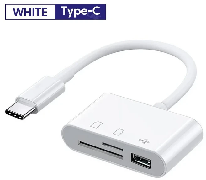 C타입 OTG 어댑터 TF CF SD 메모리 카드 리더기 맥북 아이패드 삼성 샤오미 화웨이 USB 3 in 1, 01 White