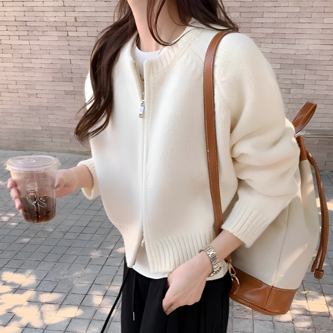 데일리 집업 투웨이 지퍼 가디건 러블리 라운드넥 여성 니트 스웨터 07