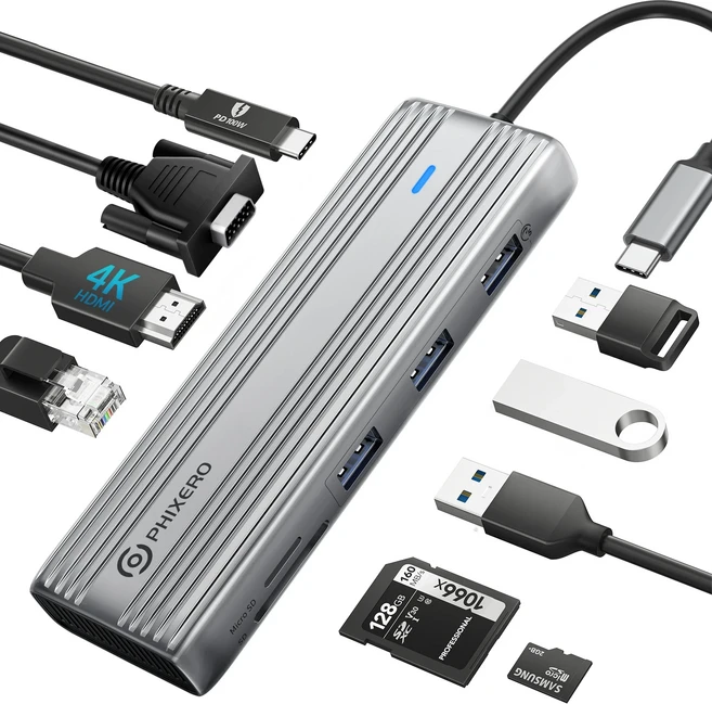 픽세로 도킹 스테이션 USB C 허브 5Gbps 4K HDMI 어댑터 10-in-1 분배기 DP PD 100W 지원) 맥북 프로/에어/, 06 옵션 8, 01 옵션 23