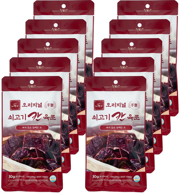 [수제칸육포] 오리지널 수제 쇠고기육포, 10개, 30g