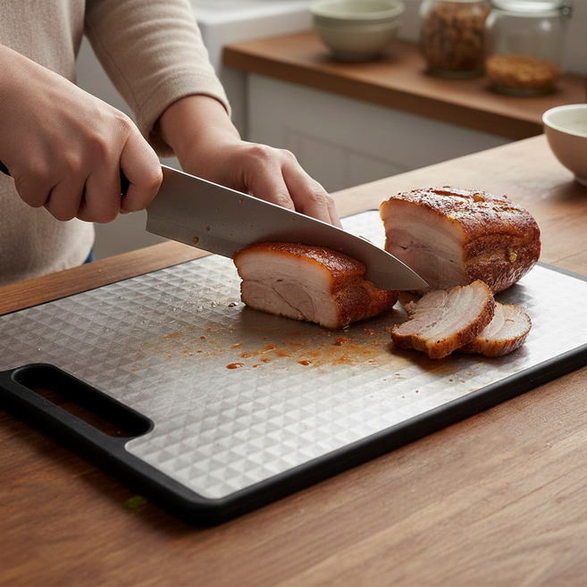 화영 양면 스테인리스 304 손잡이 도마 간편세척, 1개, 스텐