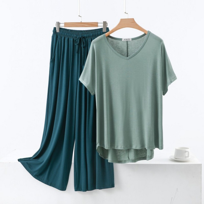 아르앤유 여성 빅사이즈 부드로운 촉감 데일리 모달 상하 세트 홈웨어 라운지룩