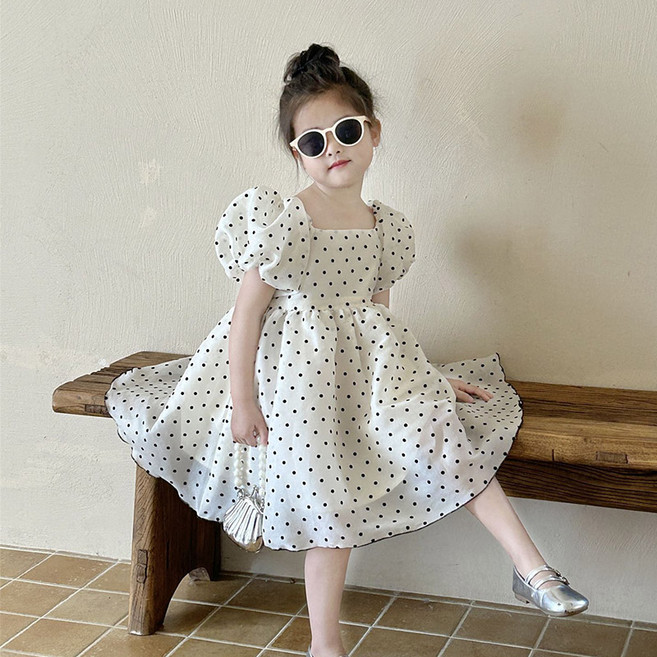 [KC인증 당일출고]베스더스 여아 도트 쉬폰 반팔 샤 원피스 여름 하객룩 결혼식 촬영룩