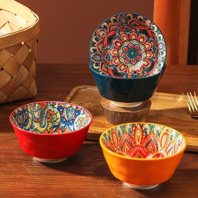 보헤미안 밥그릇세트 4종 미오라 전컬러 꽃무늬 감성 그릇, 1개, 4종 세트