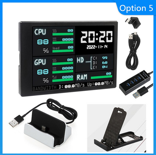호환 3.5 인치 USB Type-C IPS 보조 화면 AIDA64 LCD CPU GPU RAM 모니터링 컴퓨터 노트북 용 하위 표시, 06 Option 5, 1개