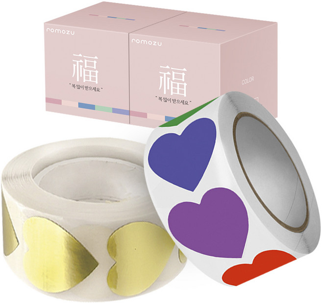 로모주 재물운 하트 스티커 500매 선물포장 1+1, 2개, 골드+컬러