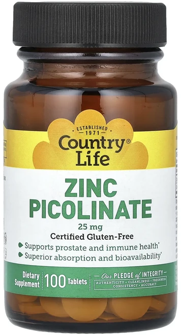 단백질 비타민 철분 마그내슘 칼슘 Country Life 징크피콜리네이트 25mg 100정 고루고루섭취해주세요, CountryLife징크피콜리네이트25mg100정 - 쿠팡