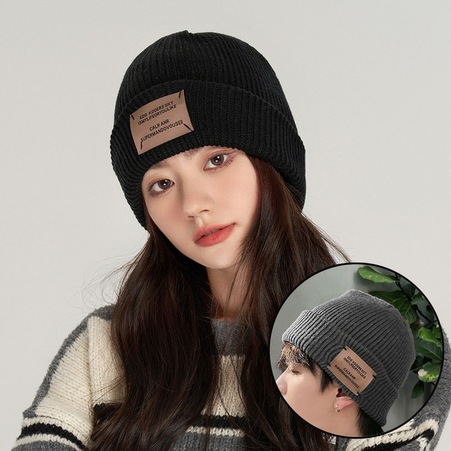 예삐스토어 라벨 패치 비니 골지 롱비니 모자 빅사이즈 패치 비니 대두 도톰 털모자