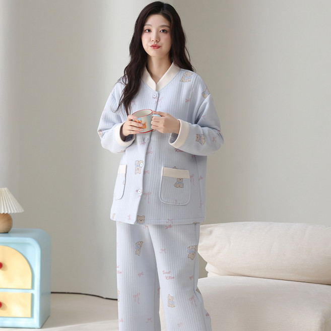 겨울용 따뜻한 임산부 산후조리원 수유복 상하의 세트 수유상의긴팔 수유복홈웨어(허리사이즈조절가능)