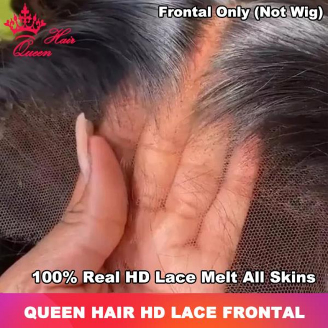 Queen Hair Real HD Frontal/Closure Only Invisible Skin Lace 13x6 5x5 7x7 Human Body & Straight