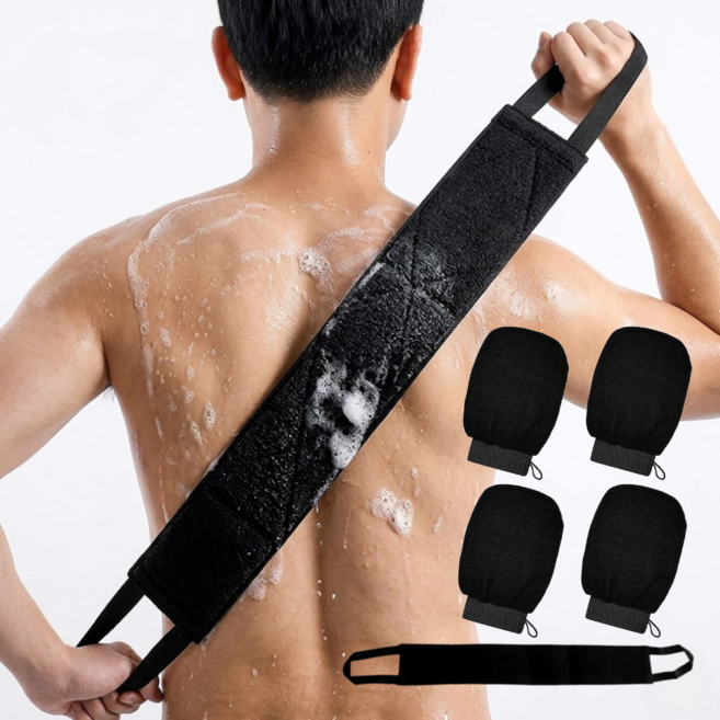 앰버리 부드러운 저자극 때밀이 장갑 때타월 등밀이, 1세트, 5개입, 블랙