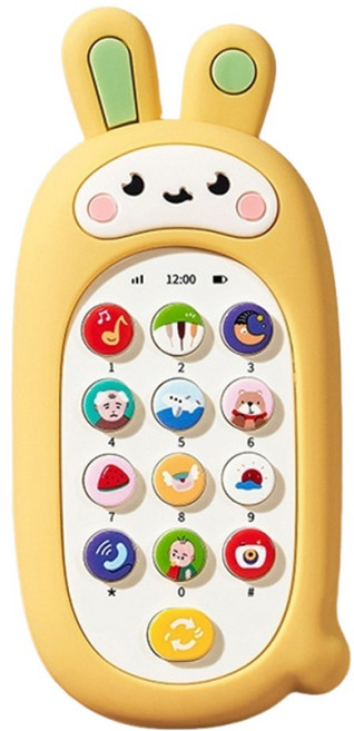 PAPA 兒童音樂手機 趣味早教, 黃兔子【矽膠外殼可水煮 送電池+螺絲刀】, 1個