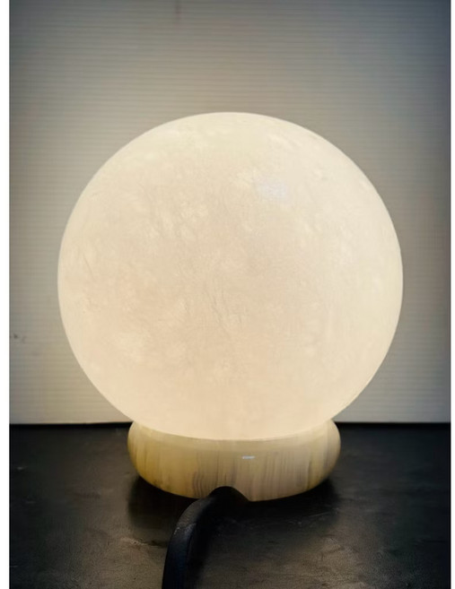 白鹽燈 圓球 白玉鹽燈 6吋 可配 原木 玉石 底座 小夜燈, 搭配一般開關電線