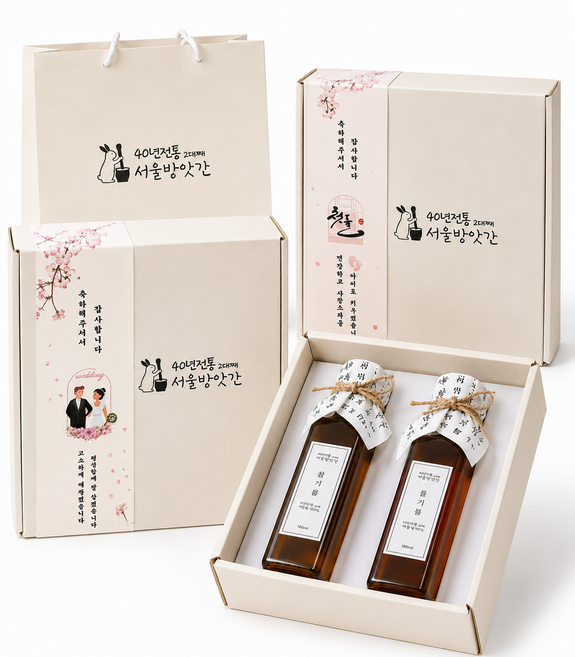 가성비 2종 저온압착 국산 참기름 선물세트 180ml 설날 명절 선물세트 결혼식 돌잔치 답례품, 1세트