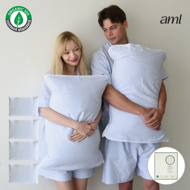 에이엠엘 오가닉 순면 스트라이프 밴딩 베개커버 4장 세트 국산 여행용