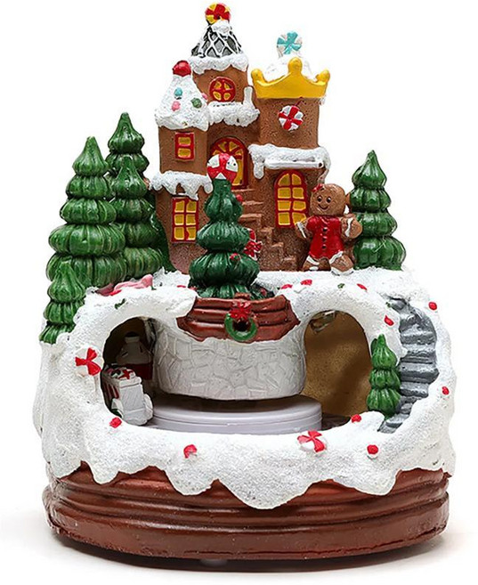 크리스마스 야광 장식 스노우 하우스 진저브레드맨 회전 기차 뮤직박스 레진 오너먼트 홈용, 색상: 2. B, 1개