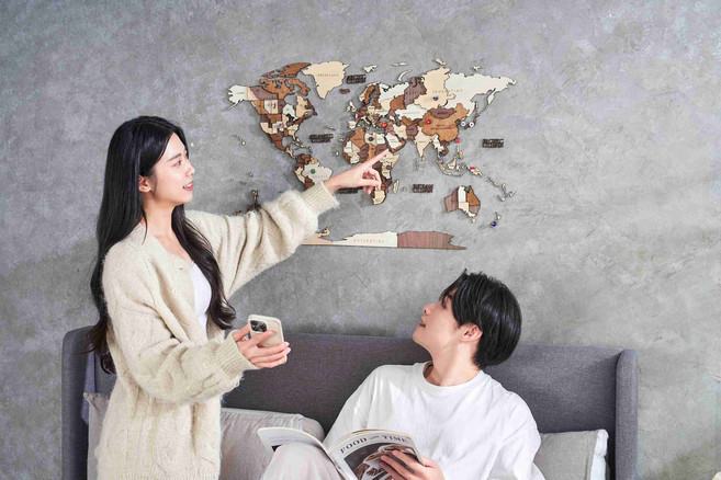 精緻木質世界地圖框飾 居家裝飾藝術品 環保材質 提升空間質感, 無框底版 (10 顆EchoPin主體 + 200 個國旗貼紙組)