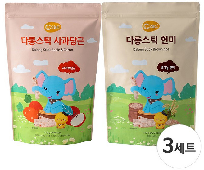 대용량 유기농 아기과자 다롱스틱 110g 혼합세트, 3세트, 현미+사과당근