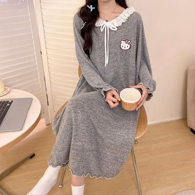 LOVEND 여성용 긴팔 파자마 원피스 봄가을용 부드러운 면 홈웨어