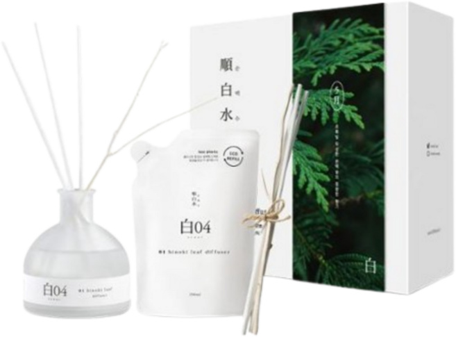 순백수 히노키 리프 디퓨저 150ml 기프트 세트, 1개