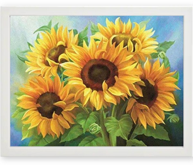 액자 세트 DIY 보석 큐빅 비즈 십자수 30x40 cm, 53.만개 해바라기(화이트), 1세트
