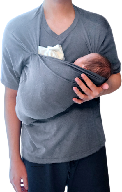 벨라마마 엄마 아빠 메쉬 캥거루포켓티셔츠 등센서 꿀잠템 육아템, 그레이 반팔