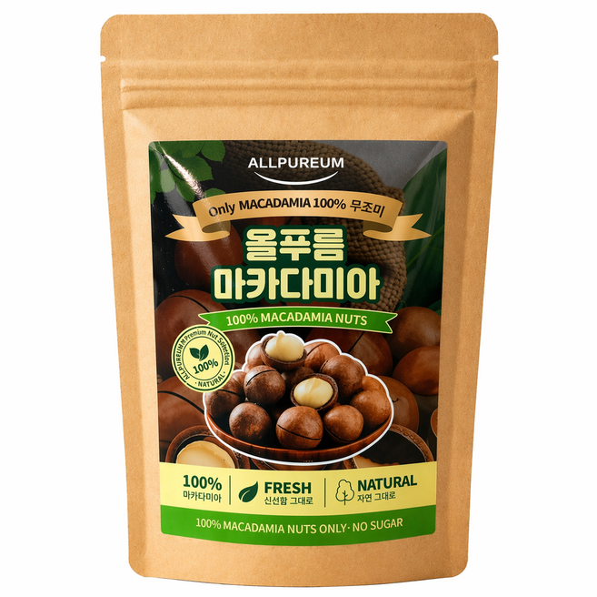 [올푸름] 마카다미아 통마카다미아 진공포장 100% 햇수확 무조미 프리미엄 견과류 건강간식, 1개, 100g
