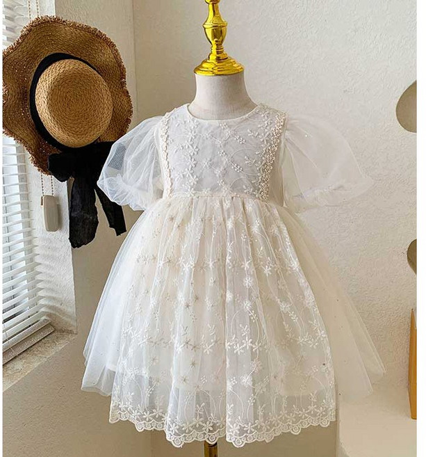 콩지키즈 자제체작 여아 블랑자수 원피스 여름 반팔원피스 자매룩 촬영룩 여아원피스