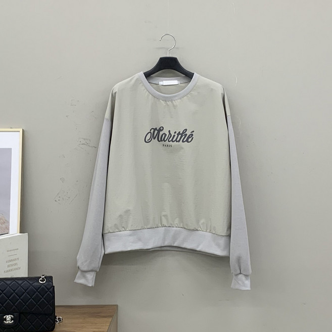 [행복여] 르떼 레터링 루즈핏 소매 배색 맨투맨 티셔츠